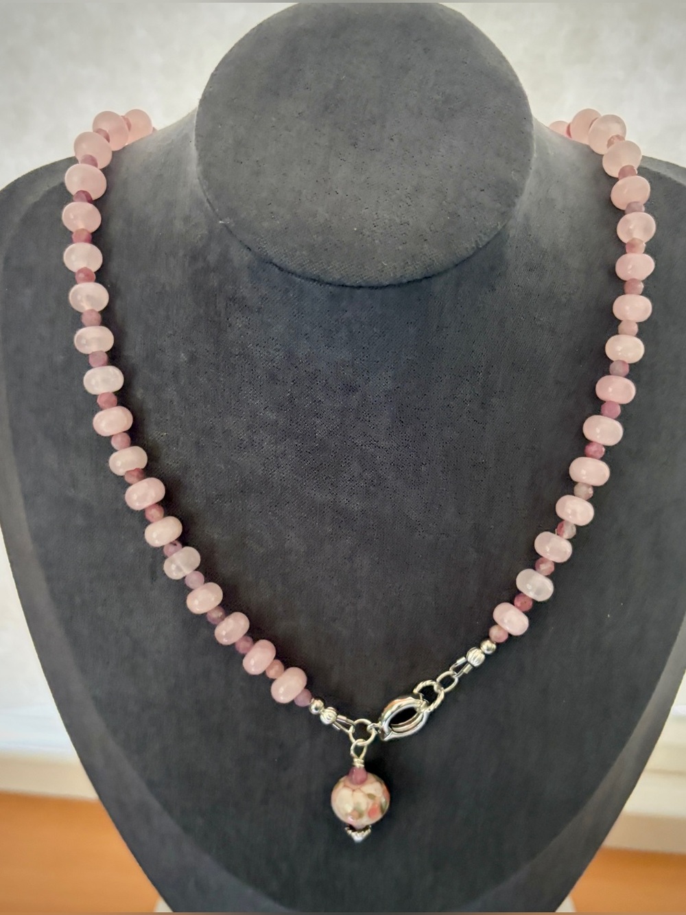 Soft Pink Rose Quartz and Pink Tourmaline Handcrafted Bead Necklace